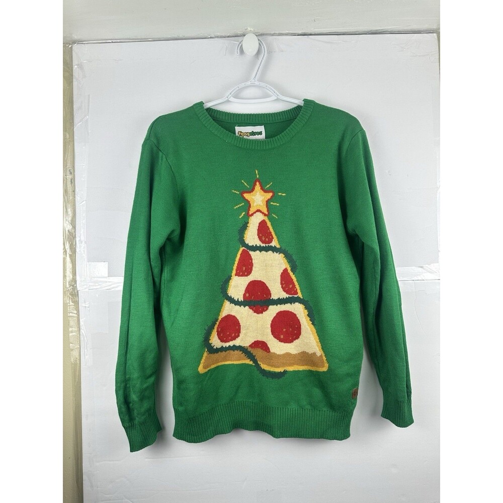 Tipsy Elves Pizza Christmas Tree Ugly Sweater Youth L Green Pepperoni Knit Kids